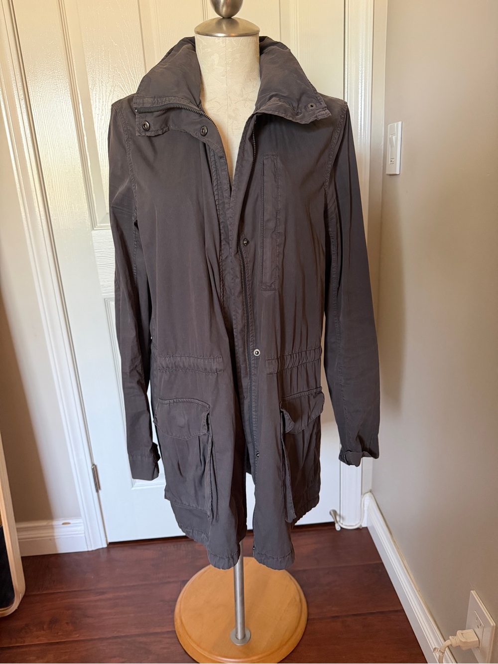 James Perse Long Gray Utility Jacket - Casual Everyday Coat, Sz M/L